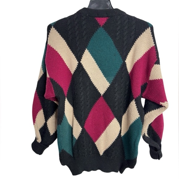 VTG 90s Boston Traders Men's Sweater Large Black 100% Wool Color Block Crewneck - Picture 3 of 13